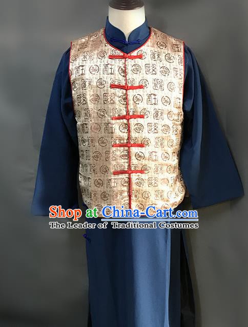 Traditional Chinese Stage Performance Costume Ancient Qing Dynasty Manchu Landlord Yellow Clothing for Men