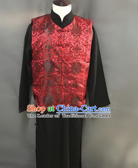 Traditional Chinese Stage Performance Costume Ancient Qing Dynasty Manchu Landlord Red Clothing for Men