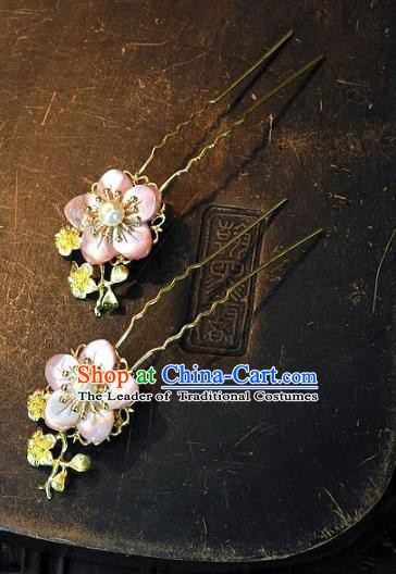 Chinese Handmade Classical Wedding Hair Accessories Ancient Hanfu Pink Flowers Hair Clip Headdress for Women