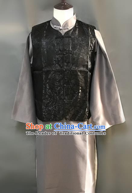 Traditional Chinese Stage Performance Black Costume Ancient Qing Dynasty Royal Highness Clothing for Men