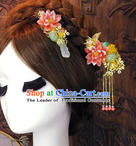 Chinese Handmade Classical Wedding Hair Accessories Ancient Hanfu Tassel Hairpins Hair Comb for Women