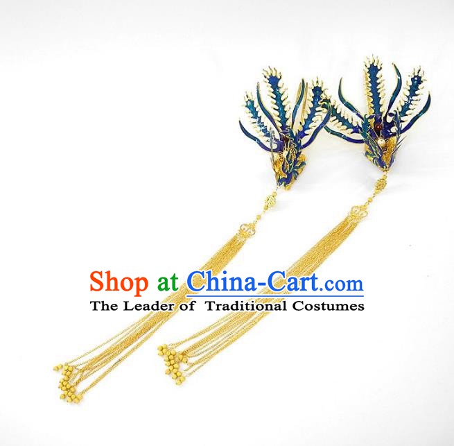 Chinese Handmade Classical Wedding Hair Accessories Ancient Hanfu Hairpins Tassel Phoenix Step Shake for Women