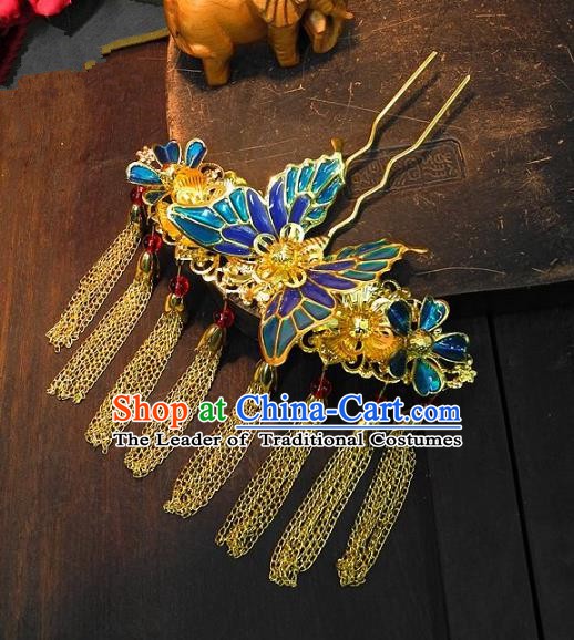 Chinese Handmade Classical Wedding Hair Accessories Ancient Hanfu Hairpins Tassel Butterfly Step Shake for Women
