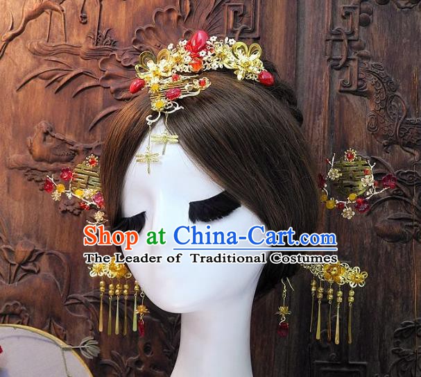 Chinese Handmade Classical Wedding Hair Accessories Ancient Hanfu Hairpins Bride Tassel Phoenix Coronet for Women