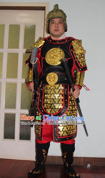 Traditional Chinese Stage Performance Costume Ancient Han Dynasty General Helmet and Armour for Men