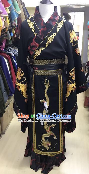 Traditional Chinese Stage Performance Costume Ancient Han Dynasty Emperor Dragon Robe for Men