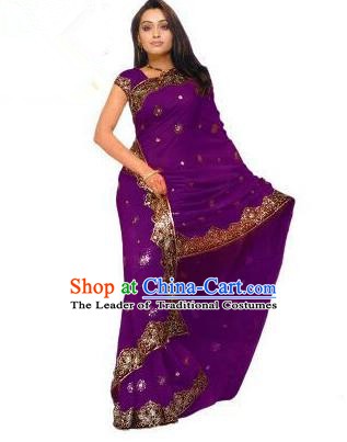Traditional Asian India Stage Performance Costume Hindustan Indian National Purple Dress Clothing for Women