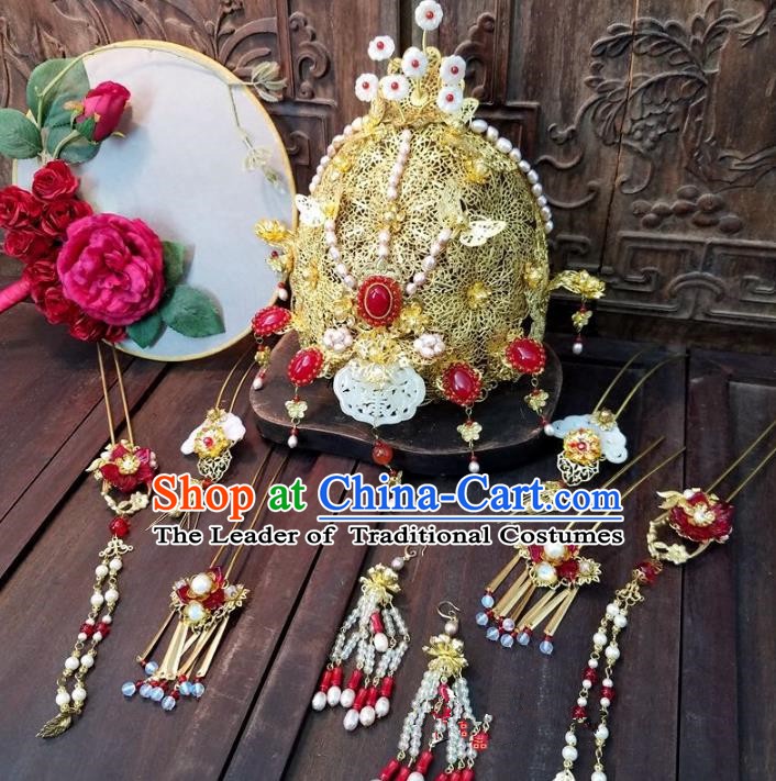 Chinese Handmade Classical Wedding Hair Accessories Phoenix Coronet Ancient Hanfu Bride Hairpins Complete Set for Women