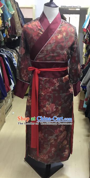 Traditional Chinese Stage Performance Costume Ancient Ming Dynasty Swordsman Red Robe for Men