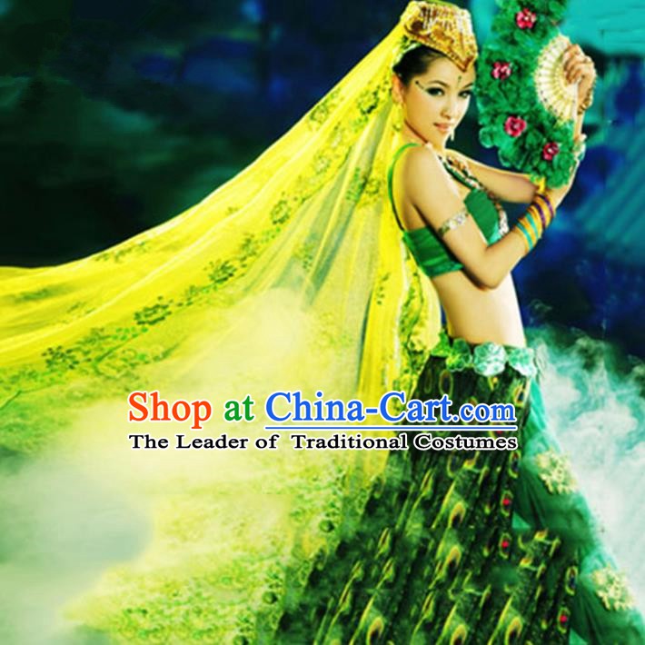 Traditional Chinese Peacock Dance Costume Pavane Dress for Women