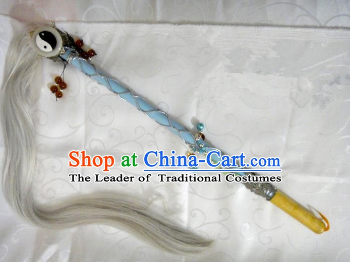 Traditional China Ancient Cosplay Taoist Priest Tai Chi Horsetail Whisk