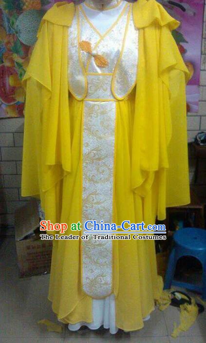 Traditional China Ancient Cosplay Swordsman Costume Palace Princess Yellow Dress for Women