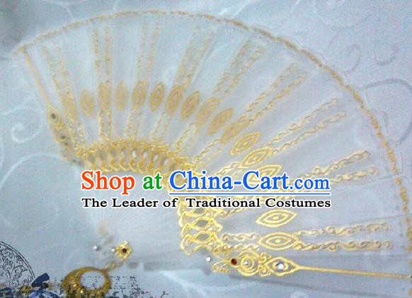 Traditional China Ancient Cosplay Swordsman Palace Lace Fans for Women
