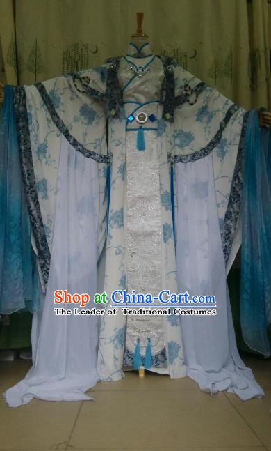 Traditional China Ancient Cosplay Palace Lady White Costume Princess Hanfu Dress Clothing for Women