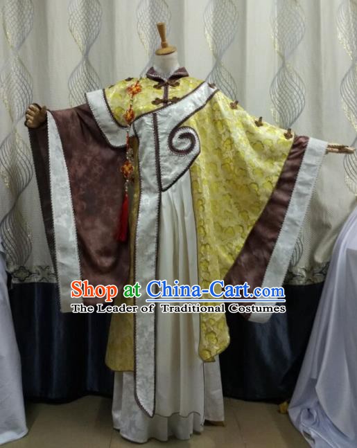 Traditional China Ancient Cosplay Swordsman Costume Taoist Priest Yellow Robe for Men