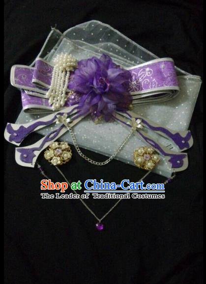 Traditional China Ancient Cosplay Swordswoman Halloween Hair Accessories Purple Bowknot for Women