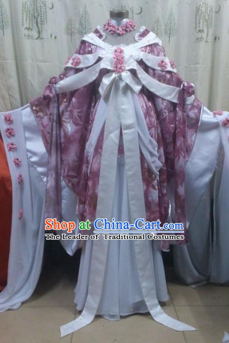 Traditional China Ancient Cosplay Asmodians Princess Costume Hanfu Purple Dress for Women