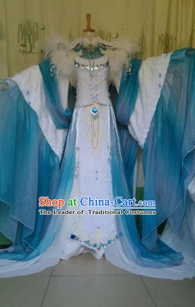 China Ancient Cosplay Palace Princess Costume Fairy Traditional Hanfu Blue Dress for Women