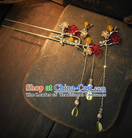 Chinese Handmade Classical Hair Accessories Wedding Tassel Step Shake Ancient Hanfu Hairpins for Women