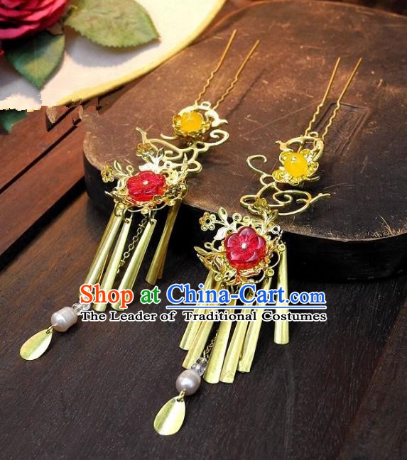 Chinese Handmade Classical Hair Accessories Ancient Wedding Hanfu Copper Hairpins for Women