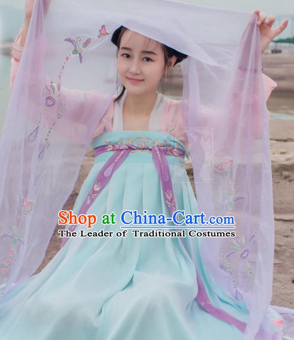 China Traditional Tang Dynasty Palace Lady Costume Ancient Princess Embroidered Dress for Women