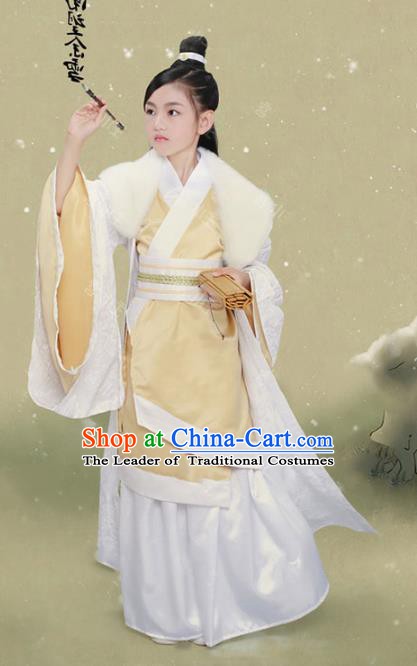 Traditional Chinese Qin Dynasty Scholar Clothing, China Ancient Swordsman Costume for Kids