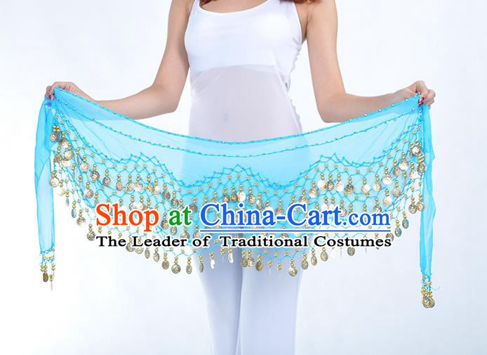 Asian Indian Belly Dance Blue Silk Waistband Accessories India Raks Sharki Belts for Women