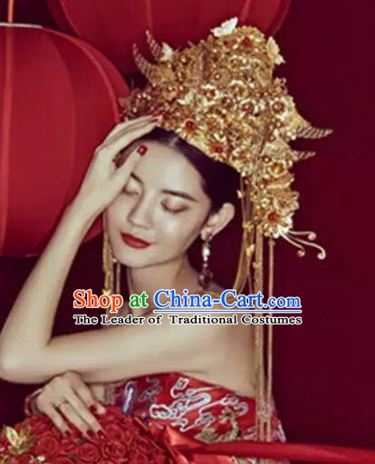 Chinese Handmade Classical Hair Accessories Ancient Wedding Phoenix Coronet Hanfu Headwear for Women