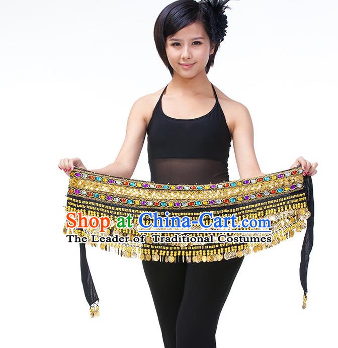 Asian Indian Belly Dance Black Waistband Accessories India Raks Sharki Diamante Belts for Women