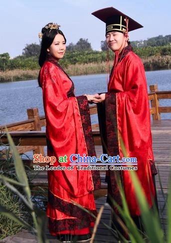 Chinese Ancient Zhou Dynasty Palace Wedding Hanfu Costume Complete Set for Women for Men