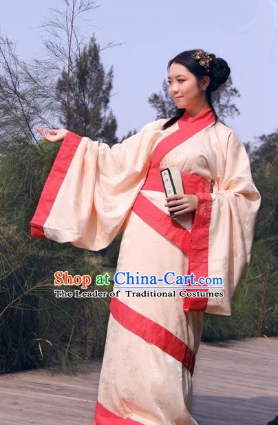 Chinese Ancient Han Dynasty Costume Princess Hanfu Curving-front Robe for Women