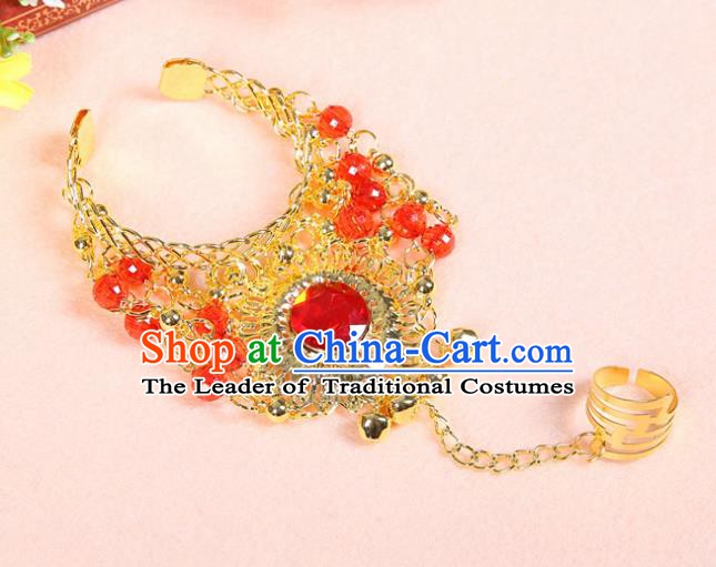 Asian Indian Belly Dance Accessories Bracelet India National Dance Red Crystal Bangle for Women