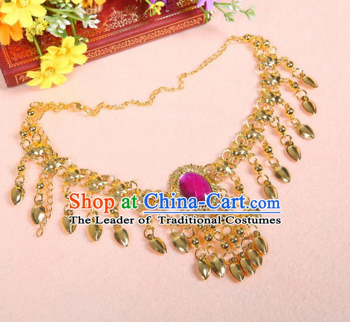 Asian Indian Belly Dance Accessories Necklace India National Dance Rosy Crystal Necklet for Women