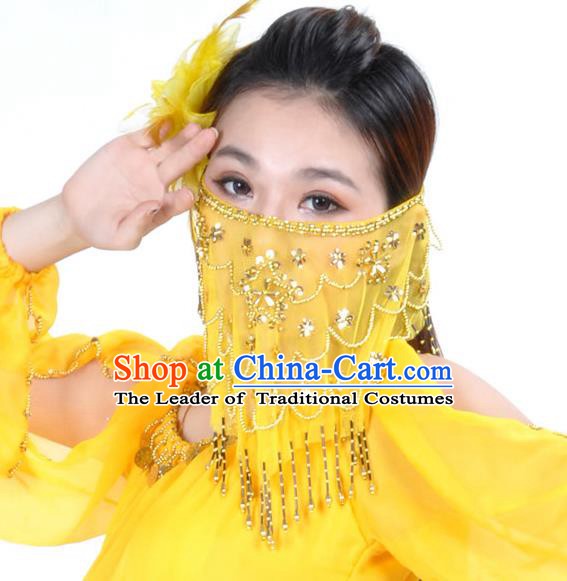 Asian Indian Belly Dance Yellow Veil India National Dance Mask Veil for Women