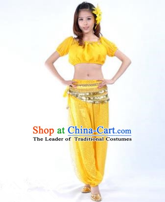 Asian Indian Belly Dance Costume Stage Performance Yoga Yellow Uniform, India Raks Sharki Dress for Women