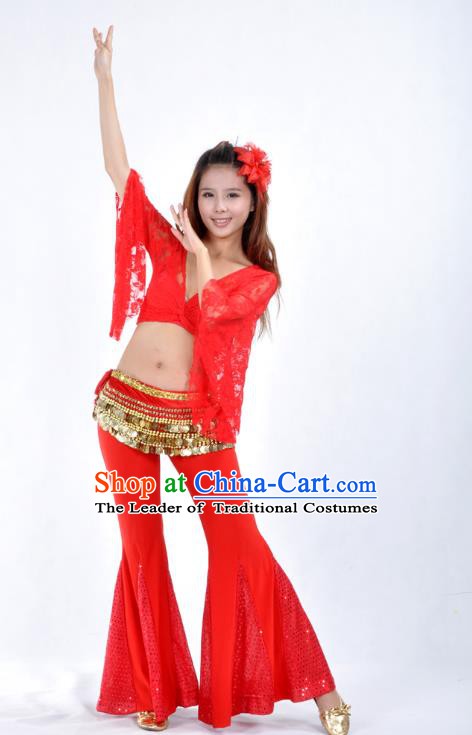 Indian Belly Dance Red Lace Costume India Raks Sharki Suits Oriental Dance Clothing for Women