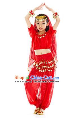 Top Indian Belly Dance Costume Oriental Dance Red Dress, India Raks Sharki Clothing for Kids
