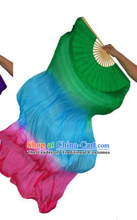 China Folk Dance Three-colour Folding Fans Yanko Dance Green Silk Fans for for Women
