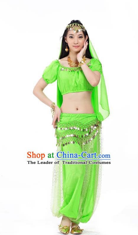 Top Indian Bollywood Belly Dance Costume Oriental Dance Light Green Dress, India Raks Sharki Clothing for Women