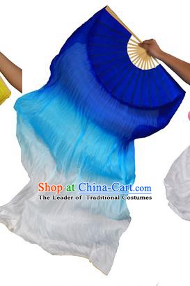 China Folk Dance Three-colour Folding Fans Yanko Dance Royalblue Silk Fans for for Women