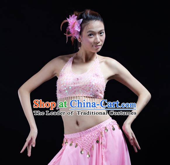 Top Indian Bollywood Belly Dance Costume Oriental Dance Pink Paillette Brassiere for Women