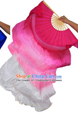 China Folk Dance Three-colour Folding Fans Yanko Dance Rosy Silk Fans for for Women