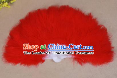 China Folk Dance Folding Fans Yanko Dance Red Feather Fans for Women