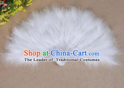 China Folk Dance Folding Fans Yanko Dance White Feather Fans for Women