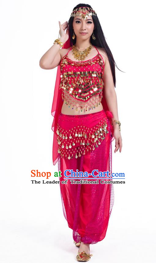 Indian Belly Dance Costume Bollywood Oriental Dance Rosy Clothing for Women