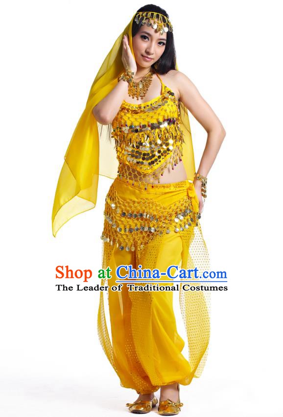 Indian Belly Dance Costume Bollywood Oriental Dance Yellow Clothing for Women