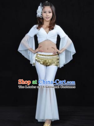 Asian Indian Belly Dance Training White Uniform India Bollywood Oriental Dance Clothing for Women