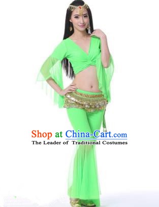 Asian Indian Belly Dance Training Green Uniform India Bollywood Oriental Dance Clothing for Women