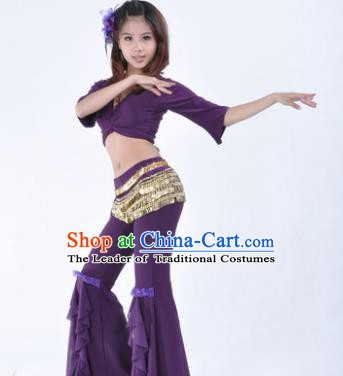 Indian Traditional Belly Dance Purple Uniform Asian India Oriental Dance Costume for Women