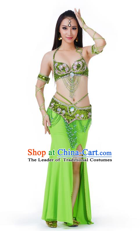 Indian Traditional Belly Dance Light Green Dress Asian India Sexy Oriental Dance Costume for Women